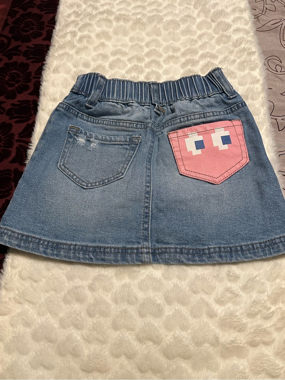 Justice Blue Denim Skirt with Yellow Pac Man Design Patch - Picture 2 of 3